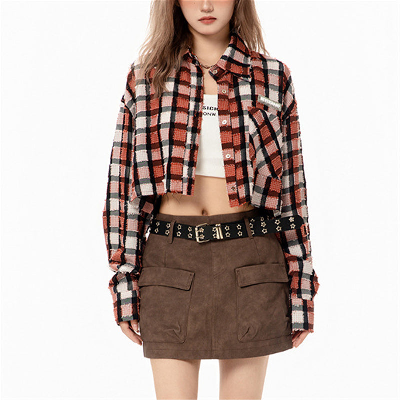 Plaid Patchwork Half Shirt