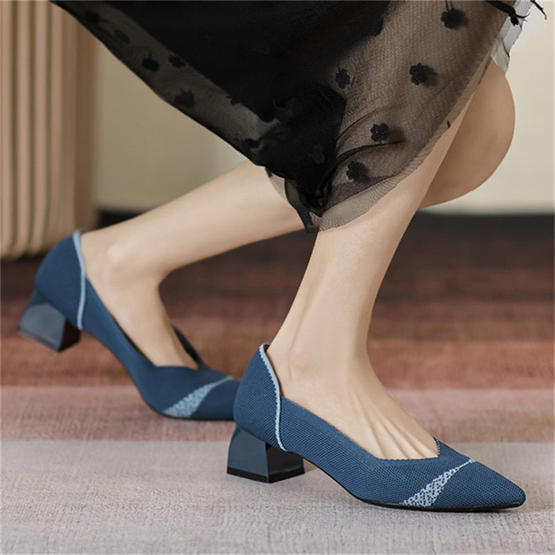 Casual Contrast Color Pointed Toe Chunky Heels