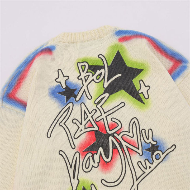 Star Letter Graffiti Lazy Knit Sweater