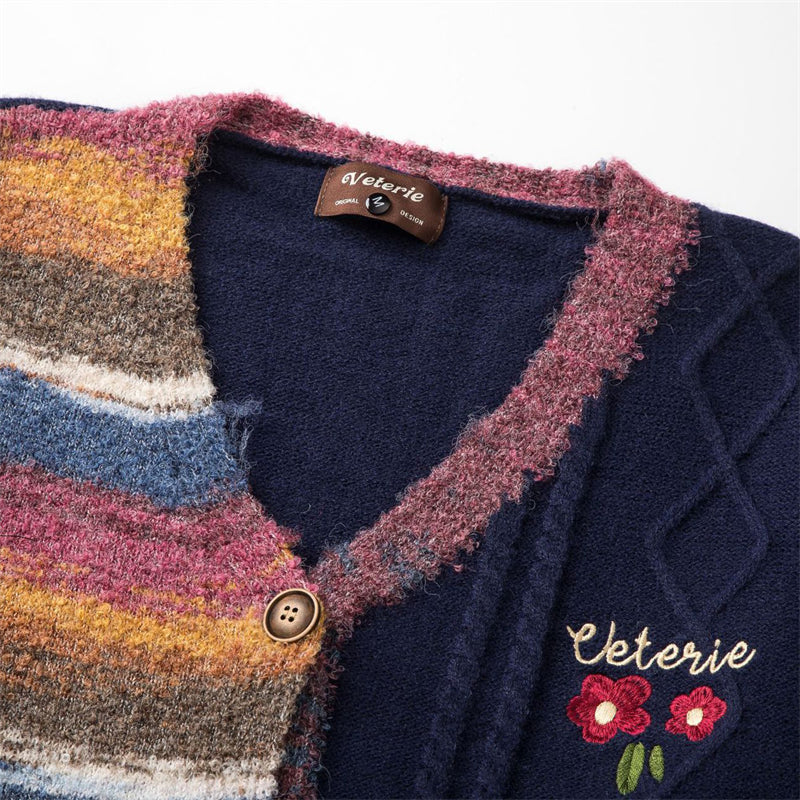 Colorful Stripes Embroidered Sweater