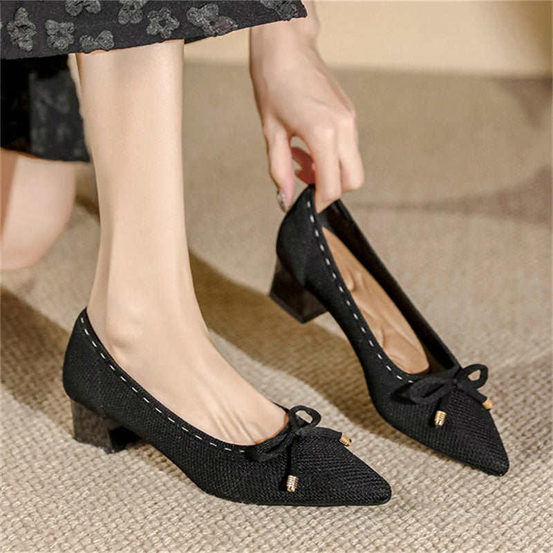 Bowknot Pointed Toe Block Heels