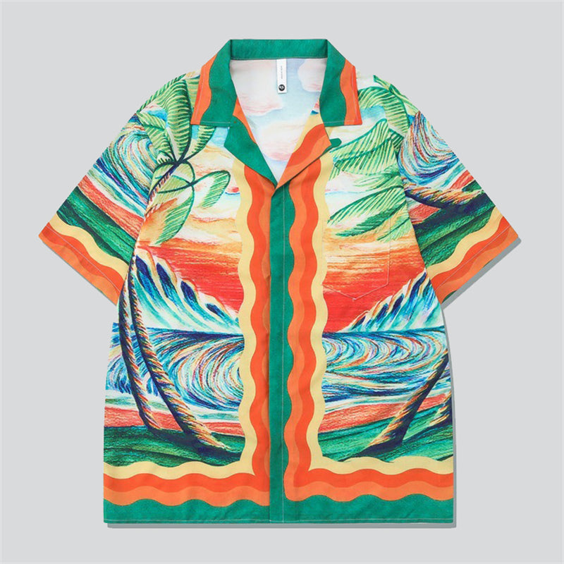 Sunset Palm Tree Print Shirt + Beach Shorts