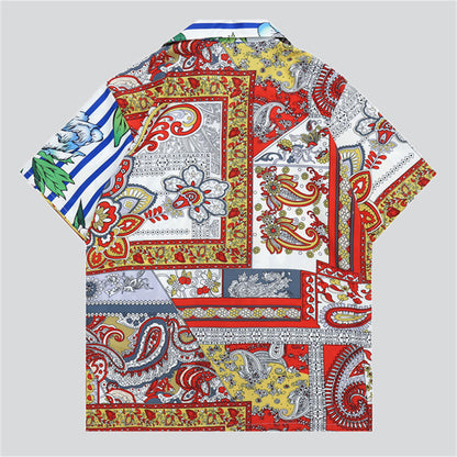 Peony Paisley Contrast Color Print Summer Shirt