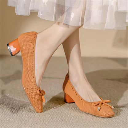 Square Toe Bowknot 4CM/1.57Inch Mid Heels