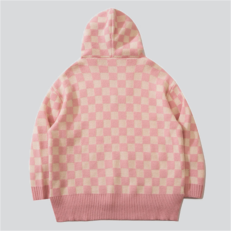 Lovely Checkered Hooded Sweater