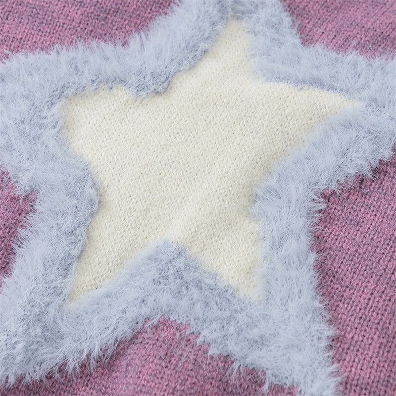 Contrast Color Star Flocked Sweater