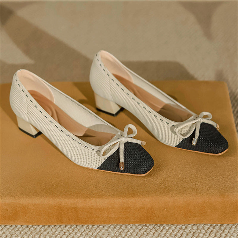 Square Toe Bowknot 4CM/1.57Inch Mid Heels