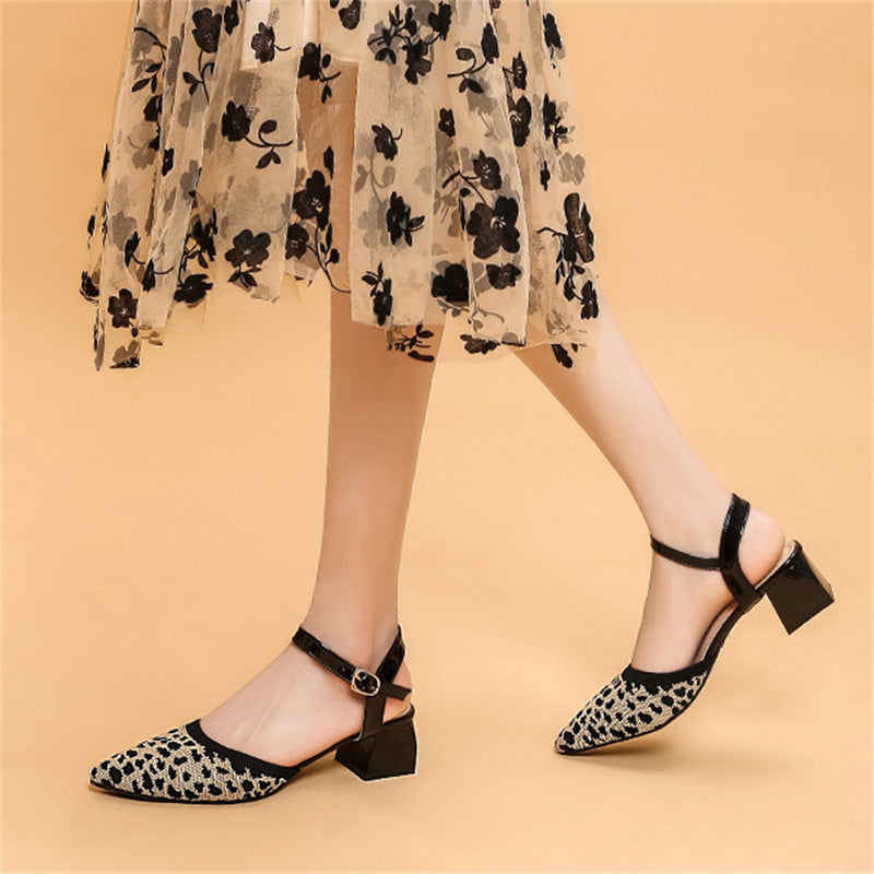 Knitting Ankle Strap Heeled Sandals