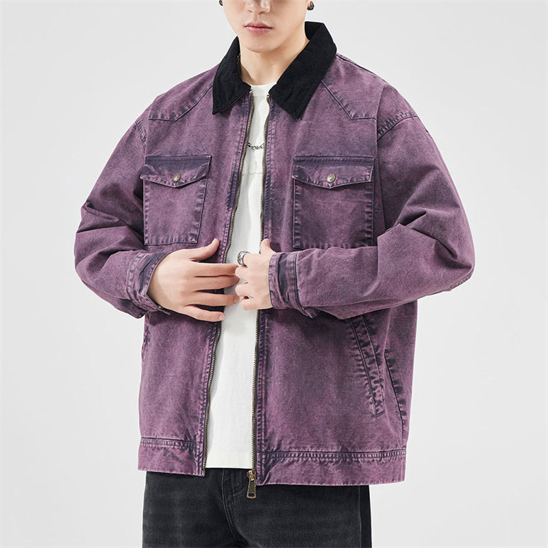 Purple Retro Lapel Zipper Coat