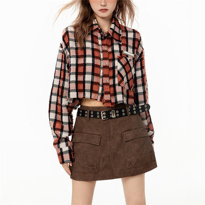 Plaid Patchwork Half Shirt