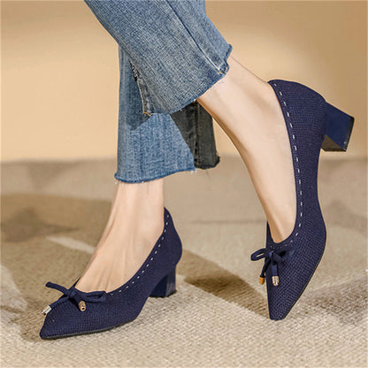 Bowknot Pointed Toe Block Heels