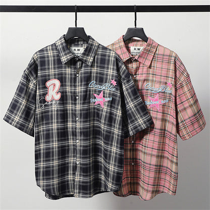 Letters Embroidered Star Plaid Shirt