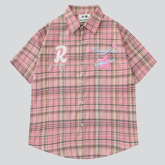 Letters Embroidered Star Plaid Shirt