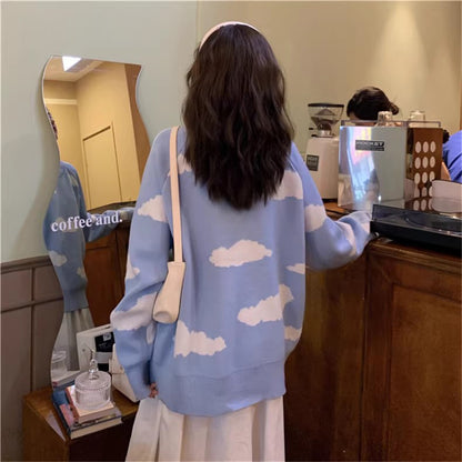 Lovely Cloud Pattern Blue Sweater