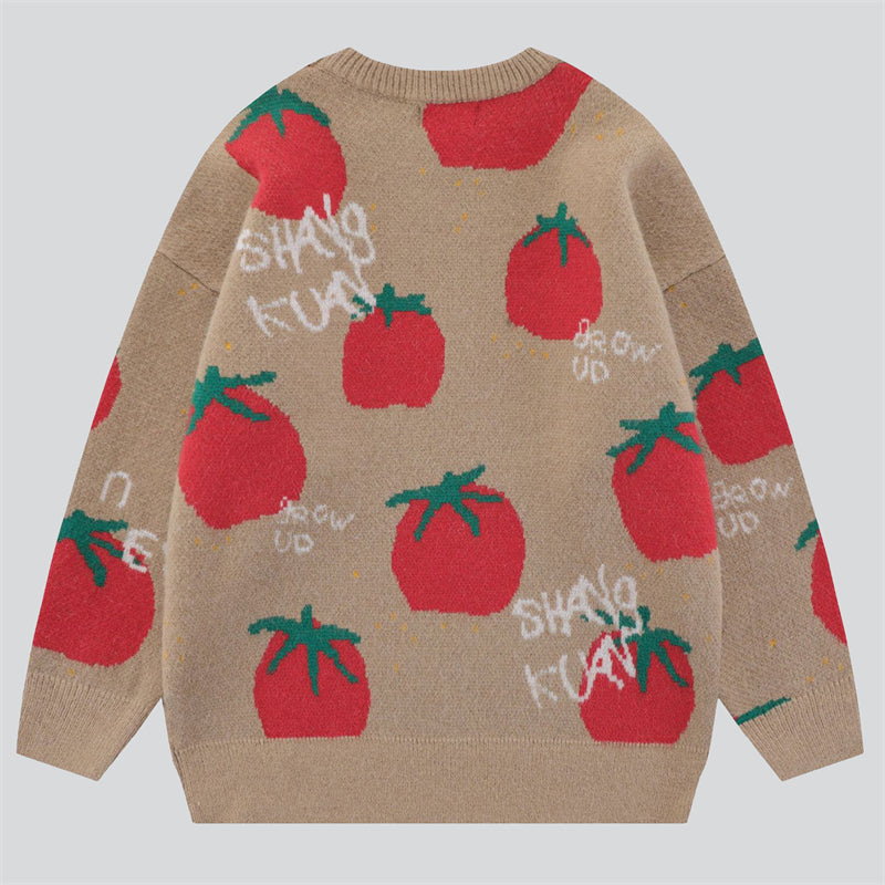 Tomato Contrast Color Knitted Sweater