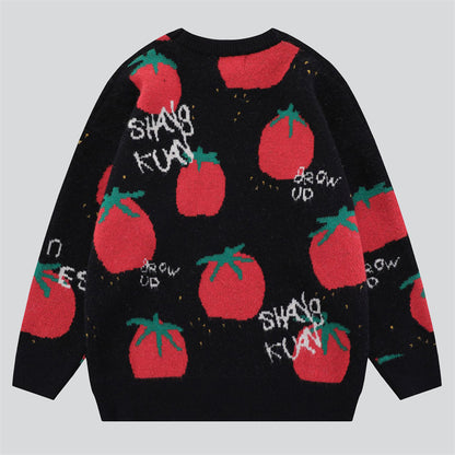 Tomato Contrast Color Knitted Sweater