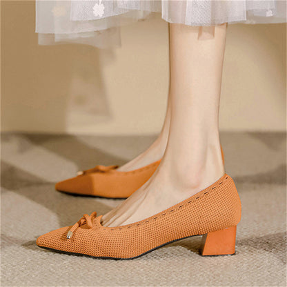 Bowknot Pointed Toe Block Heels