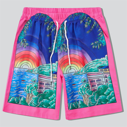 Pink Short Sets with Ocean Rainbow Print