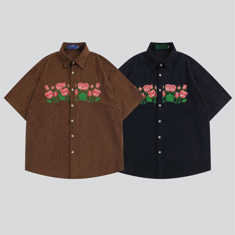 Wild Rose Embroidery Summer Corduroy Shirt