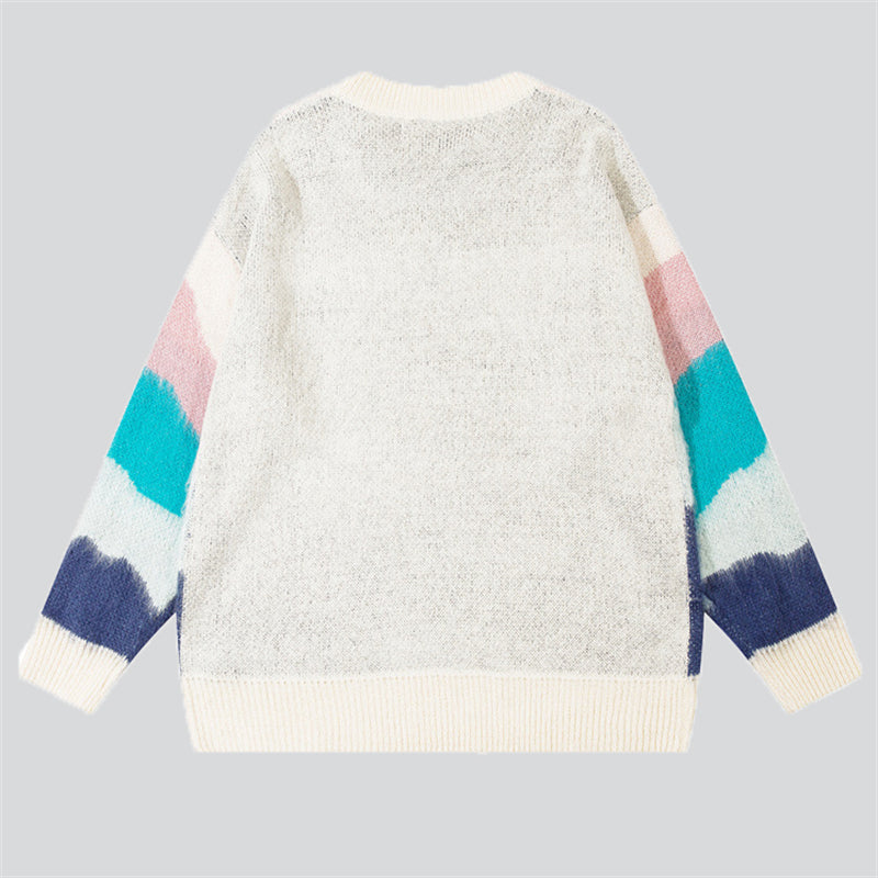 Multicolour Stripes Letter Embroidery Sweater