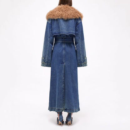 Detachable Faux Fur Collar Denim Coat