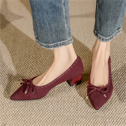 Bowknot Pointed Toe Block Heels