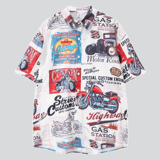 Motorcycle Print Street Style Shirt