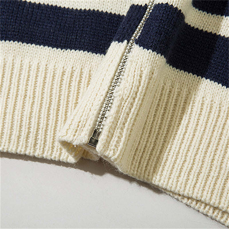 Zip Up Striped Sweater