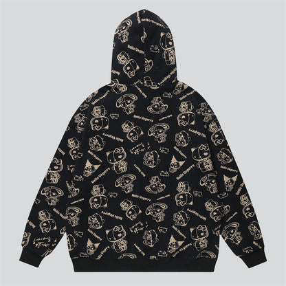 Lovely Kitty Print Plush Liner Hoodies