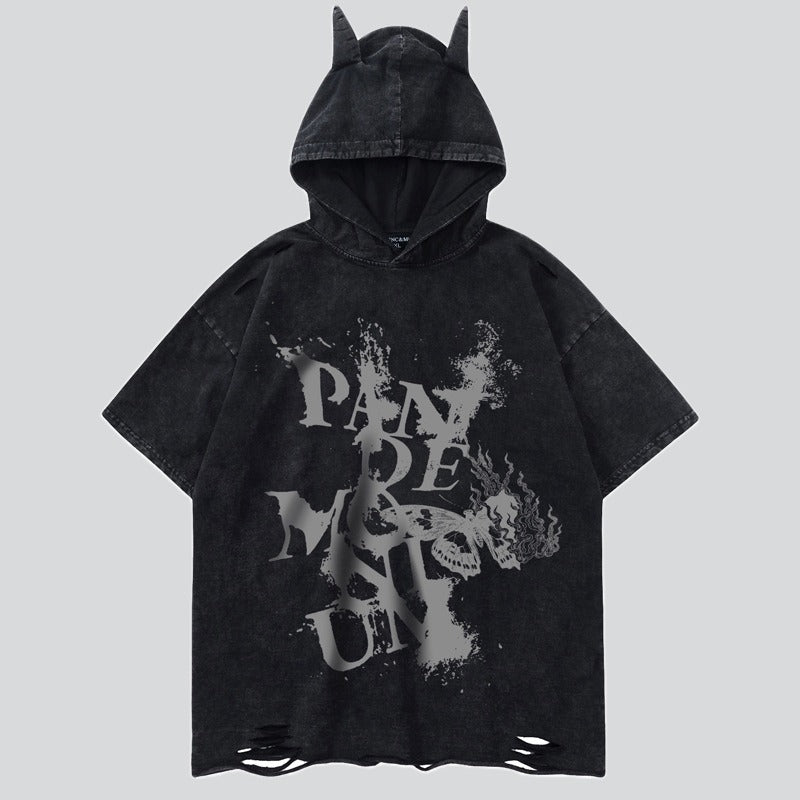 Vintage Demon's Horns Short Sleeve Hoodies