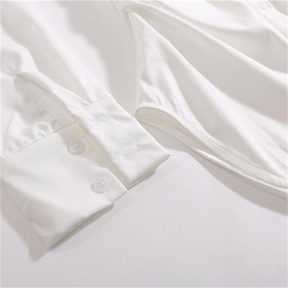 Irregular Pleated Polo Collar Shirt