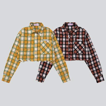 Plaid Patchwork Half Shirt