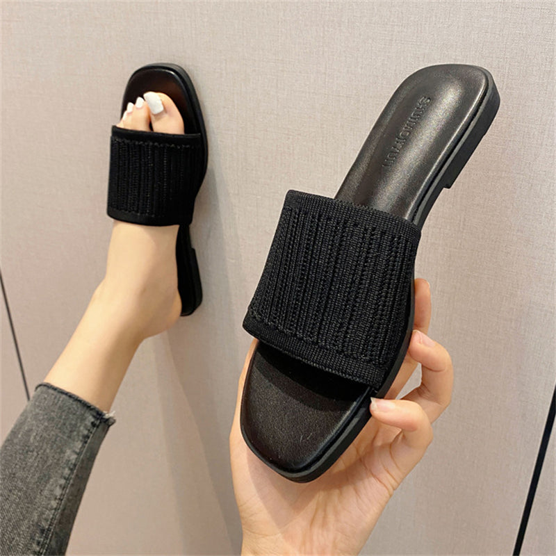 Simple Open Toe Flat Slippers