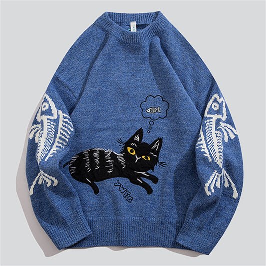 Hungry Black Cat Pullover Sweater