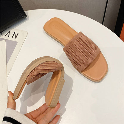 Simple Open Toe Flat Slippers