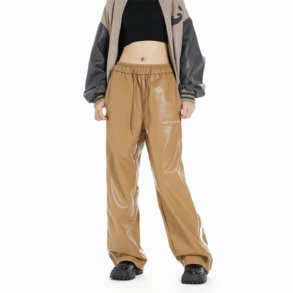 Artificial Leather Side Stripes Pants