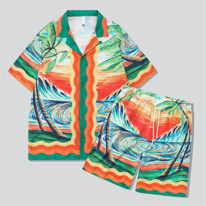 Sunset Palm Tree Print Shirt + Beach Shorts