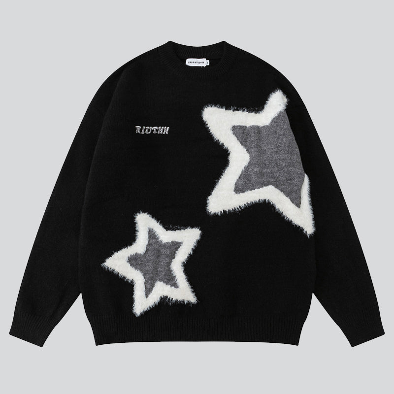 Contrast Color Star Flocked Sweater