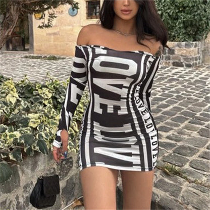 Letter Print Strapless Mini Dress