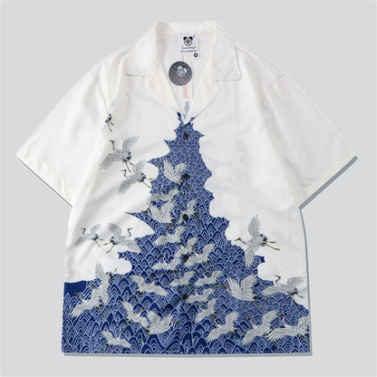 White Crane Blue Mountain Vintage Shirt