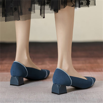 Casual Contrast Color Pointed Toe Chunky Heels