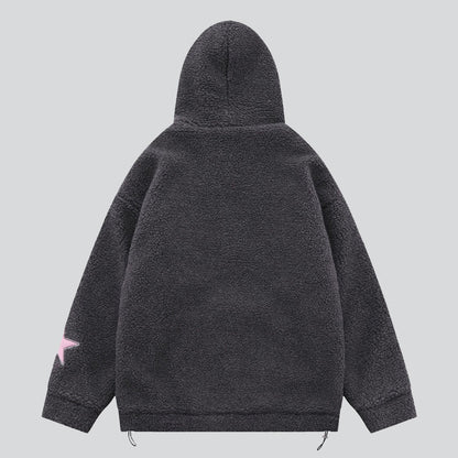 Faux Lambswool Letter Patch Hoodie