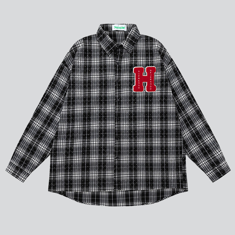 "H" Letter Patch Embroidered Shirts