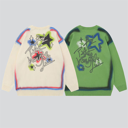 Star Letter Graffiti Lazy Knit Sweater