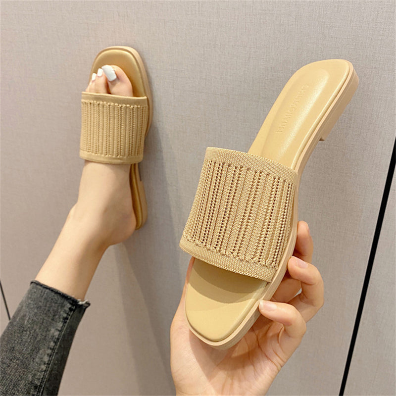 Simple Open Toe Flat Slippers