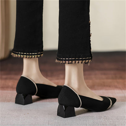 Casual Contrast Color Pointed Toe Chunky Heels