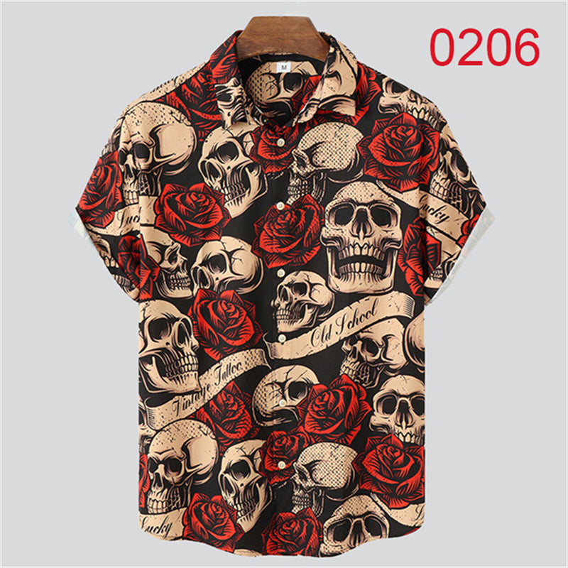 Vintage Rose Skull Print Holiday Shirt