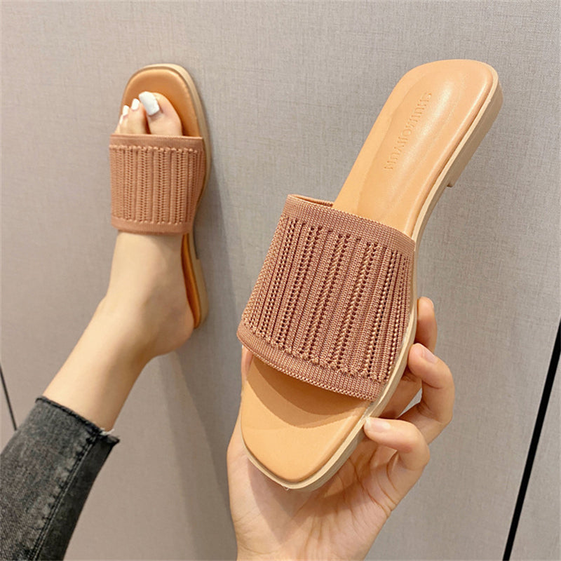 Simple Open Toe Flat Slippers