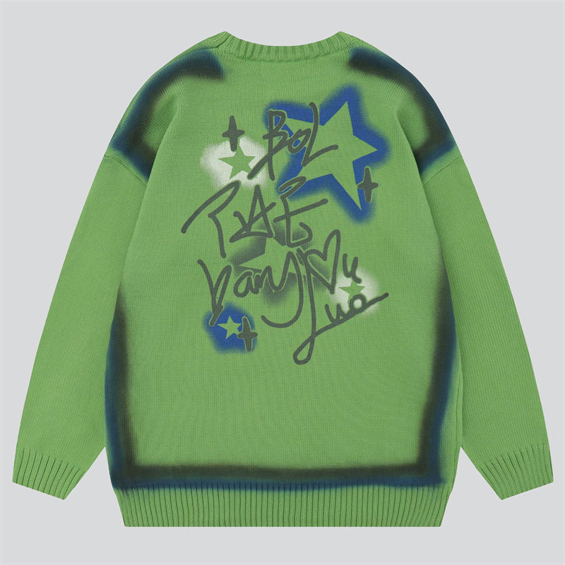 Star Letter Graffiti Lazy Knit Sweater