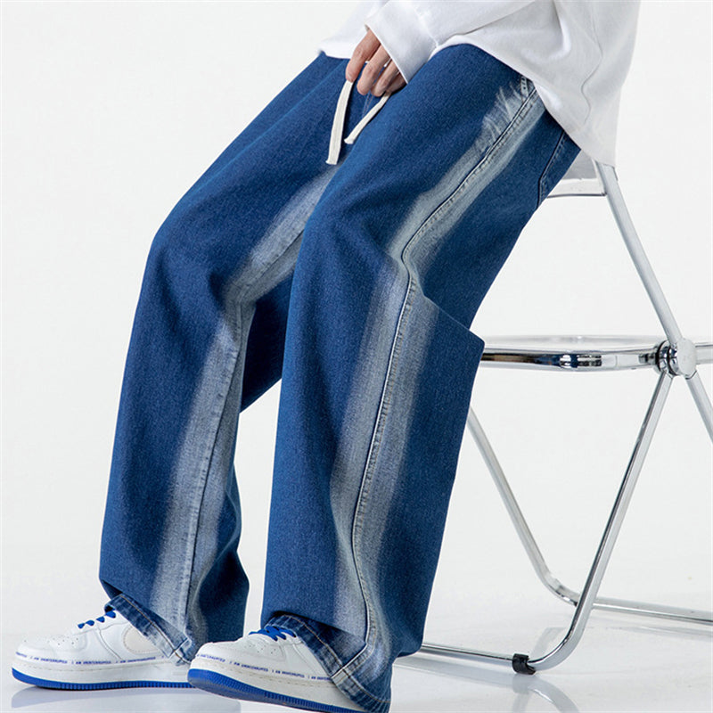 Washed Contrast Color Drawstring Jeans